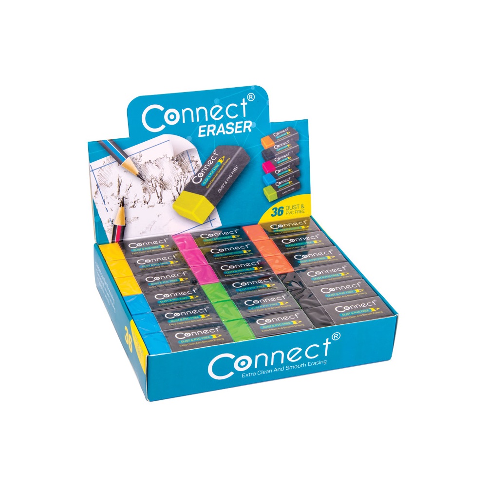 Radír Connect plasztik, 36 db/kínáló doboz 6x6szín, - Image 2