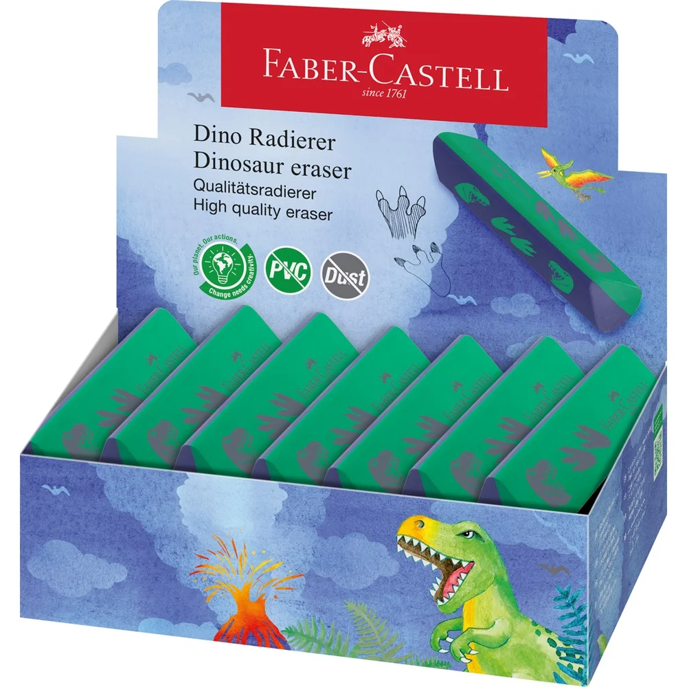 Radír háromszögletű pvc-forgácsmentes DINOSZAURUSZ Faber-Castell