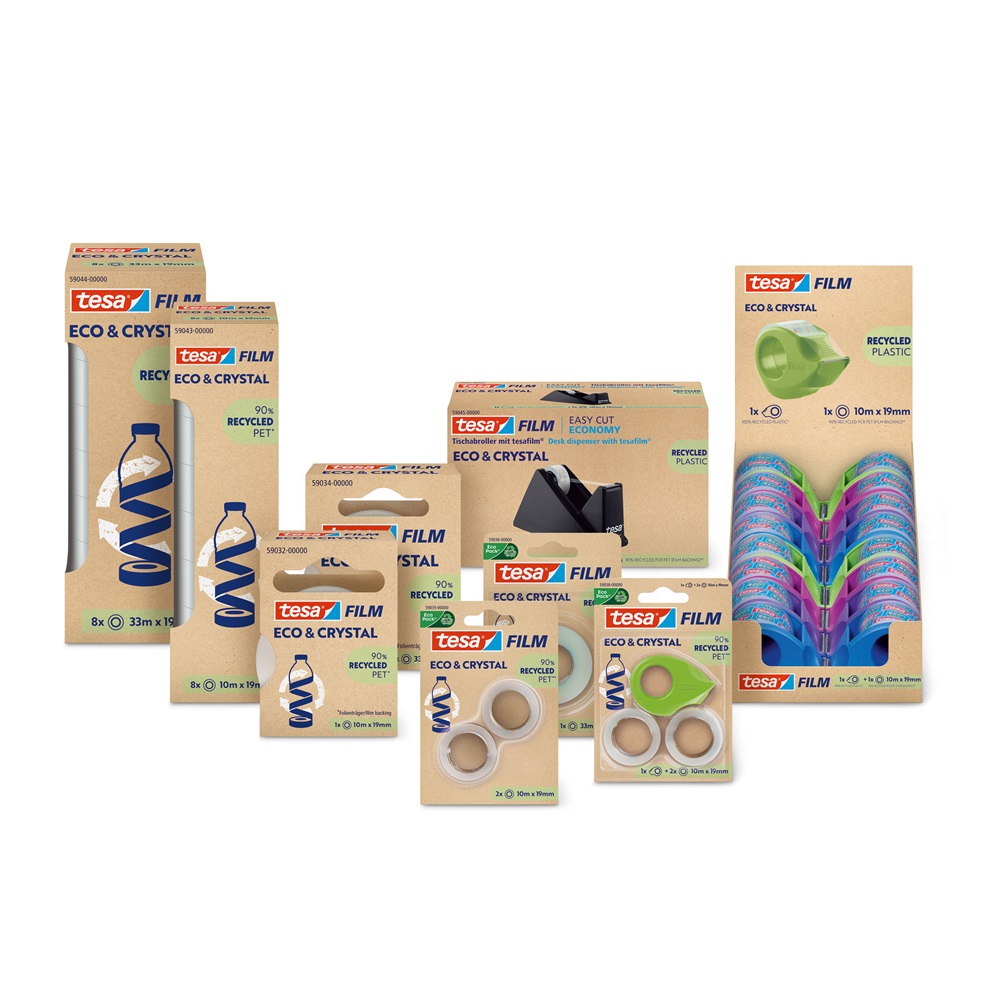 Ragasztószalag 19mmx10m irodai újrahasznosított 2 db víztiszta szalag+adagoló Tesa Eco & Crystal - Image 2
