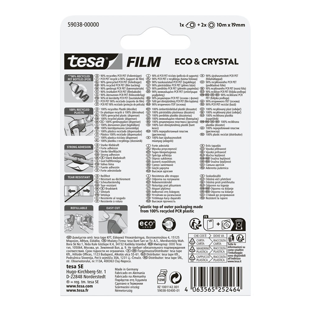 Ragasztószalag 19mmx10m irodai újrahasznosított 2 db víztiszta szalag+adagoló Tesa Eco & Crystal - Image 3
