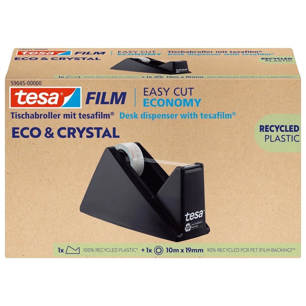 Ragasztószalag adagoló 19mmx10m, asztali + irodai átlátszó újrahasznosított ragasztószalag Tesa Eco & Crystal - Image 4