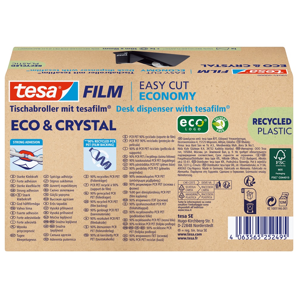 Ragasztószalag adagoló 19mmx10m, asztali + irodai átlátszó újrahasznosított ragasztószalag Tesa Eco & Crystal - Image 5