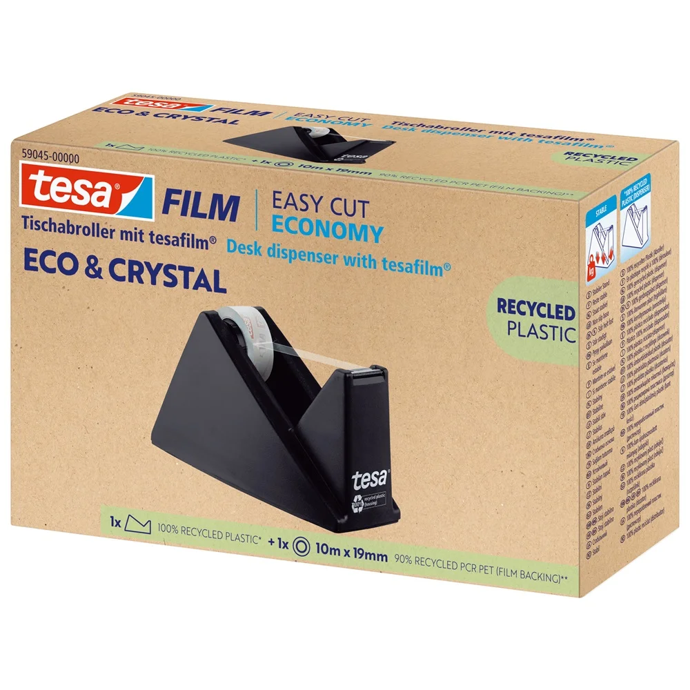 Ragasztószalag adagoló 19mmx10m, asztali + irodai átlátszó újrahasznosított ragasztószalag Tesa Eco & Crystal - Image 3