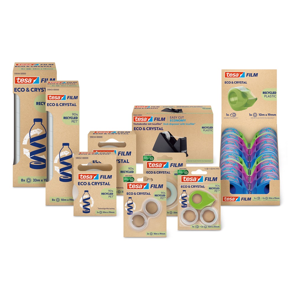 Ragasztószalag adagoló 19mmx10m, asztali + irodai átlátszó újrahasznosított ragasztószalag Tesa Eco & Crystal - Image 2