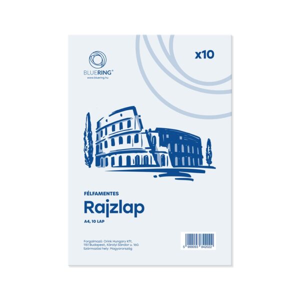 Rajzlap A4, félfamentes fóliázva Bluering® 10 ív/csomag,