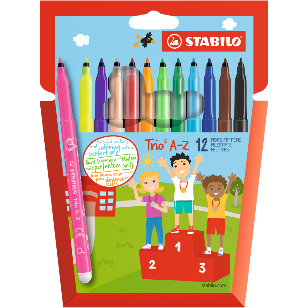 Rostirón, filctoll készlet, vízbázisú háromszögletű Stabilo Trio A-Z 378/12 12 klf. Szín