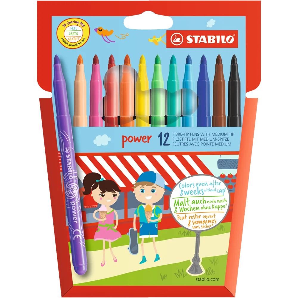 Rostirón, filctoll készlet, vízbázisú vastag hegyű Stabilo Power 280/12, 12 klf. Szín