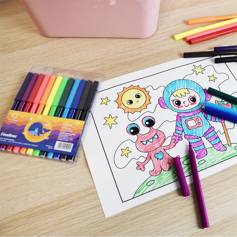 Rostirón kúpos végű filctoll készlet, vízbázisú, 1mm, Bluering®, 12 klf. szín, - Image 2