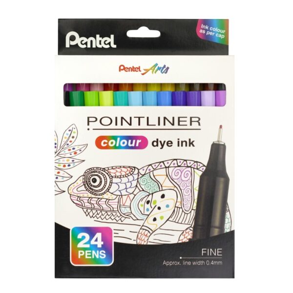 Rostirón, tűfilc készlet, 0,4 mm, Pentel Pointliner 24 klf. szín