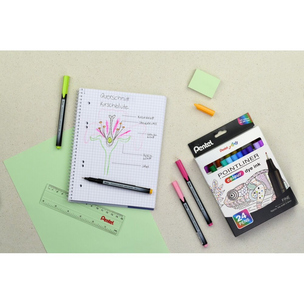 Rostirón, tűfilc készlet, 0,4 mm, Pentel Pointliner 6 klf. szín - Image 4