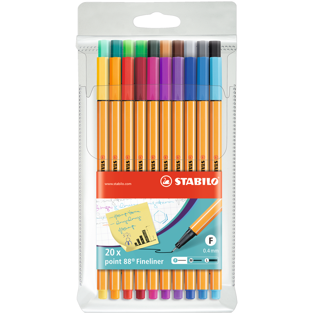 Rostirón, tűfilc készlet, 0,4mm, 8820 Stabilo Point 88, 20 klf. szín