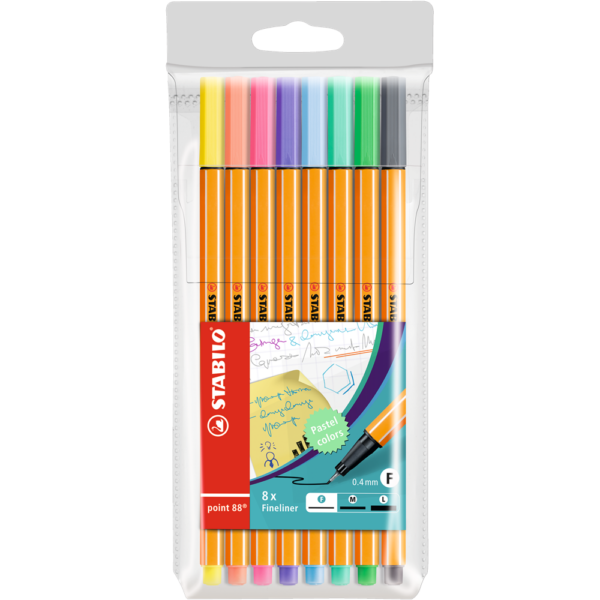 Rostirón, tűfilc készlet, 0,4mm, STABILO Point 88, 8 klf. pasztell szín