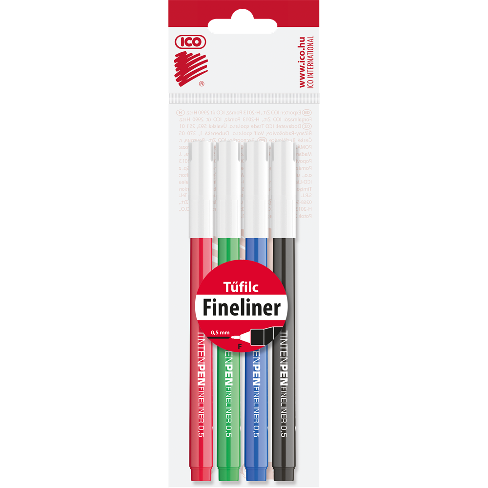 Rostirón, tűfilc vízbázisú, 0,5mm, kerek test, Tinten Pen Ico, 4 klf.szín