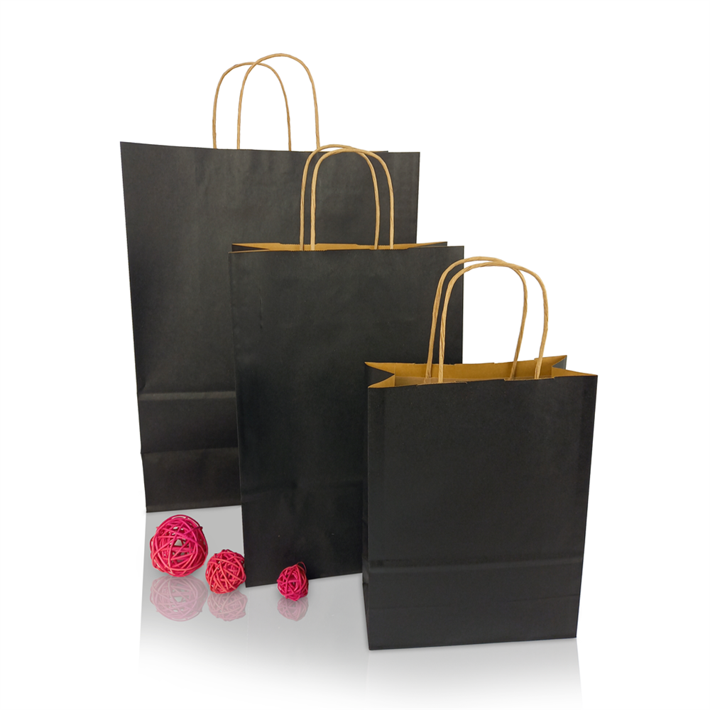 Sodrottfüles papírtáska 185x240mm 80mm talp S méret 250 db/doboz, fekete - Image 2