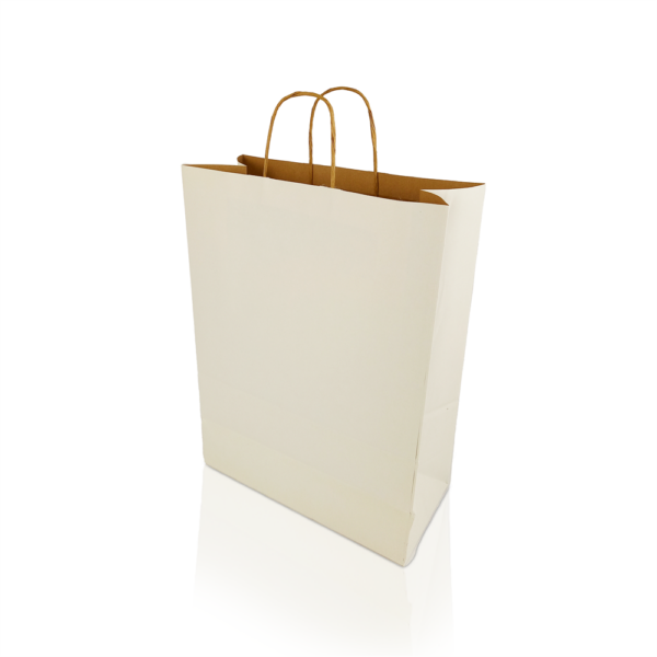 Sodrottfüles papírtáska 320x420mm 150mm talp L méret 200 db/doboz, fehér