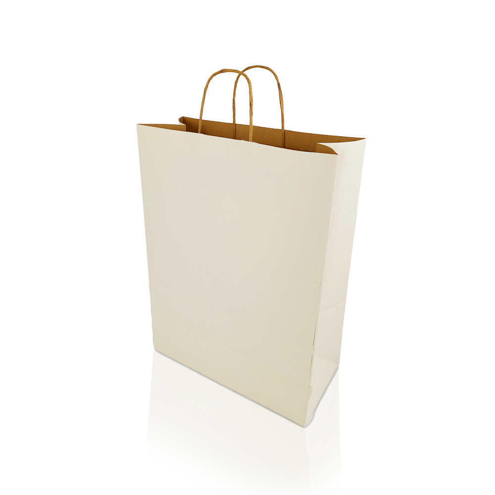 Sodrottfüles papírtáska 320x420mm 150mm talp L méret 200 db/doboz, fehér