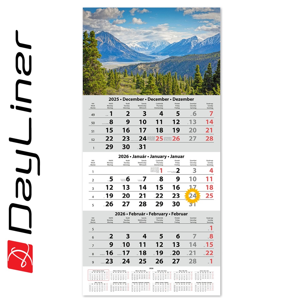 Speditőr naptár 1 tömb, 3 hónap SP-1 330 × 670 mm, fehér lapokkal Hegy Dayliner 2026.