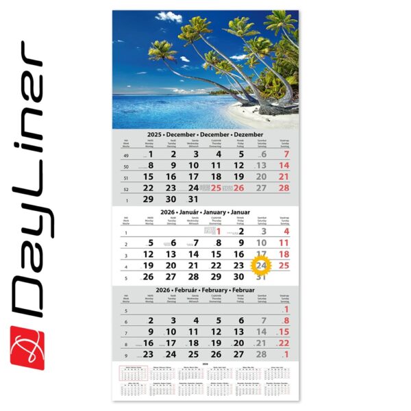 Speditőr naptár 1 tömb, 3 hónap SP-1 330 × 670 mm, fehér lapokkal Vízpart Dayliner 2026.
