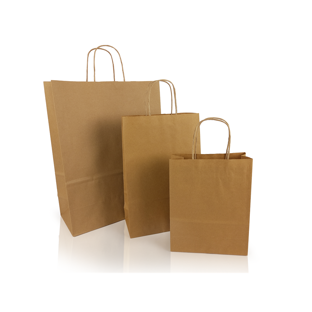 Sodrottfüles papírtáska 320x420mm 150mm talp L méret 200 db/doboz, bordázott barna - Image 2