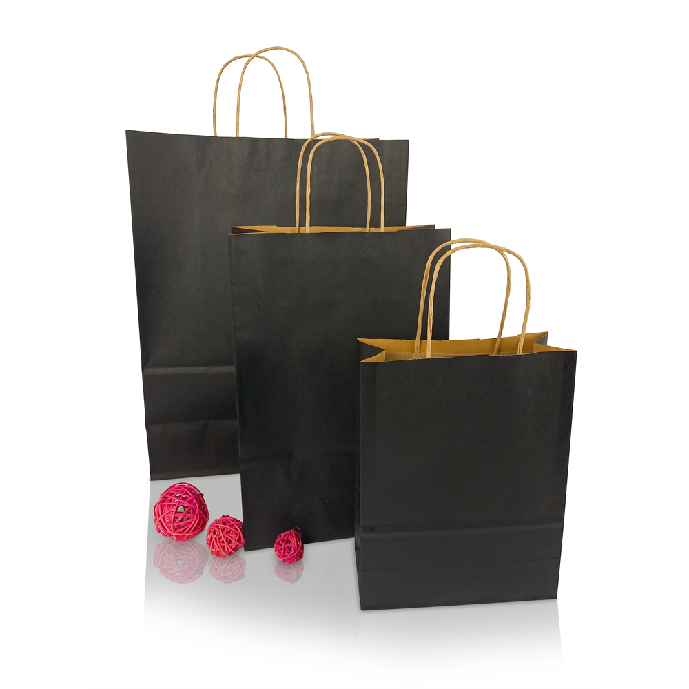 Sodrottfüles papírtáska 320x420mm 150mm talp L méret 200 db/doboz, fekete - Image 2