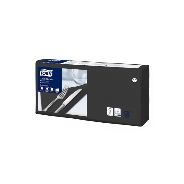 Szalvéta 2 rétegű 1/4 hajtás lapméret: 32,8 x 32,5 cm 200 lap/csomag Lunch Tork_477148 fekete