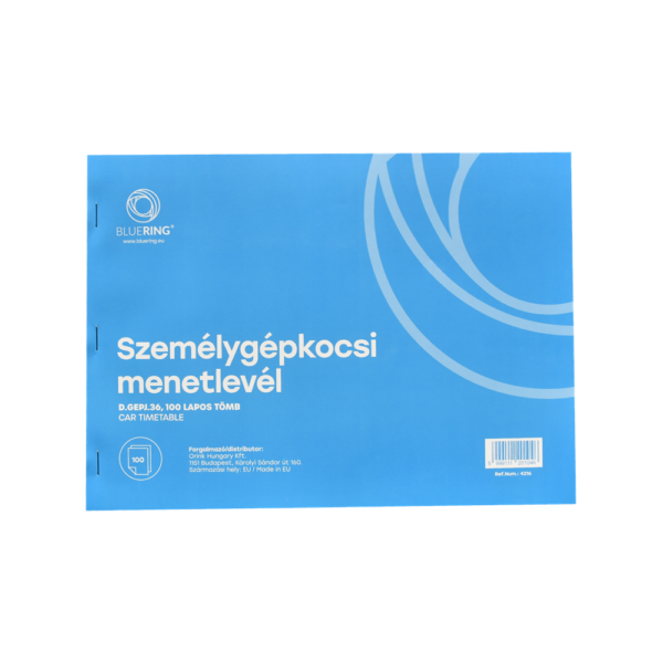 Személygépkocsi menetlevél 100lap,os A4, fekvő személygépkocsi D.GEPJ.36 Bluering®