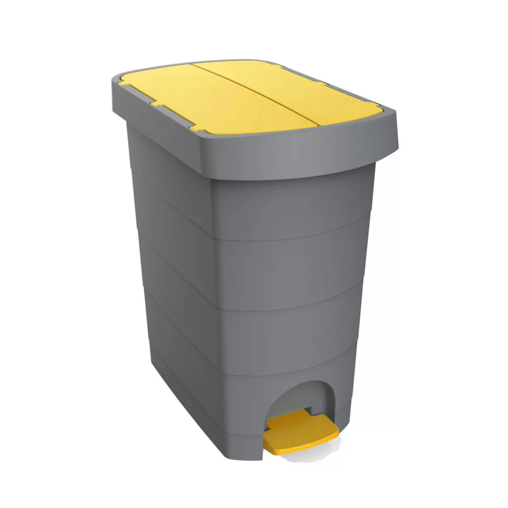 Szemetes kuka pedálos műanyag 60 literes Pelikán Slim eco antracit színű sárga tetővel UP232-214