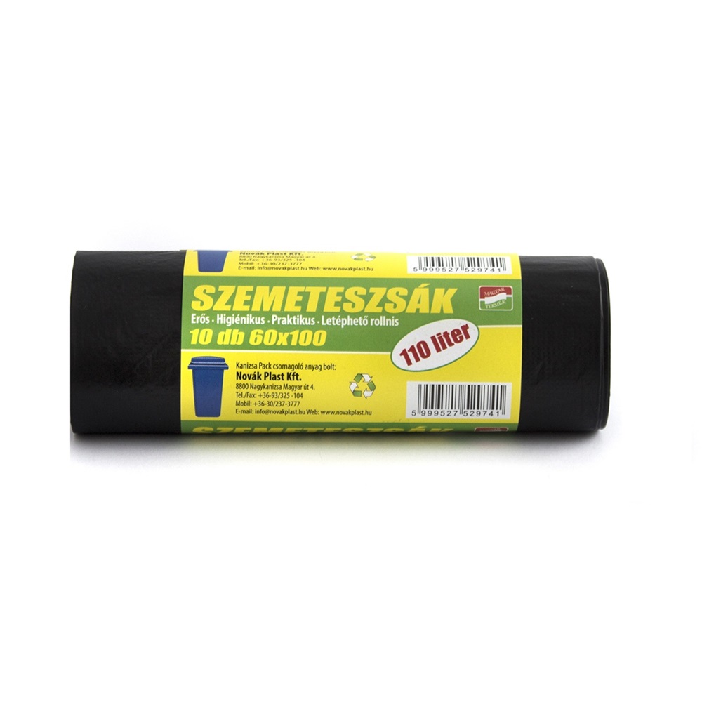 Szemeteszsák 110 liter 60 x 100 cm 25 mikron 10 db/tekercs fekete
