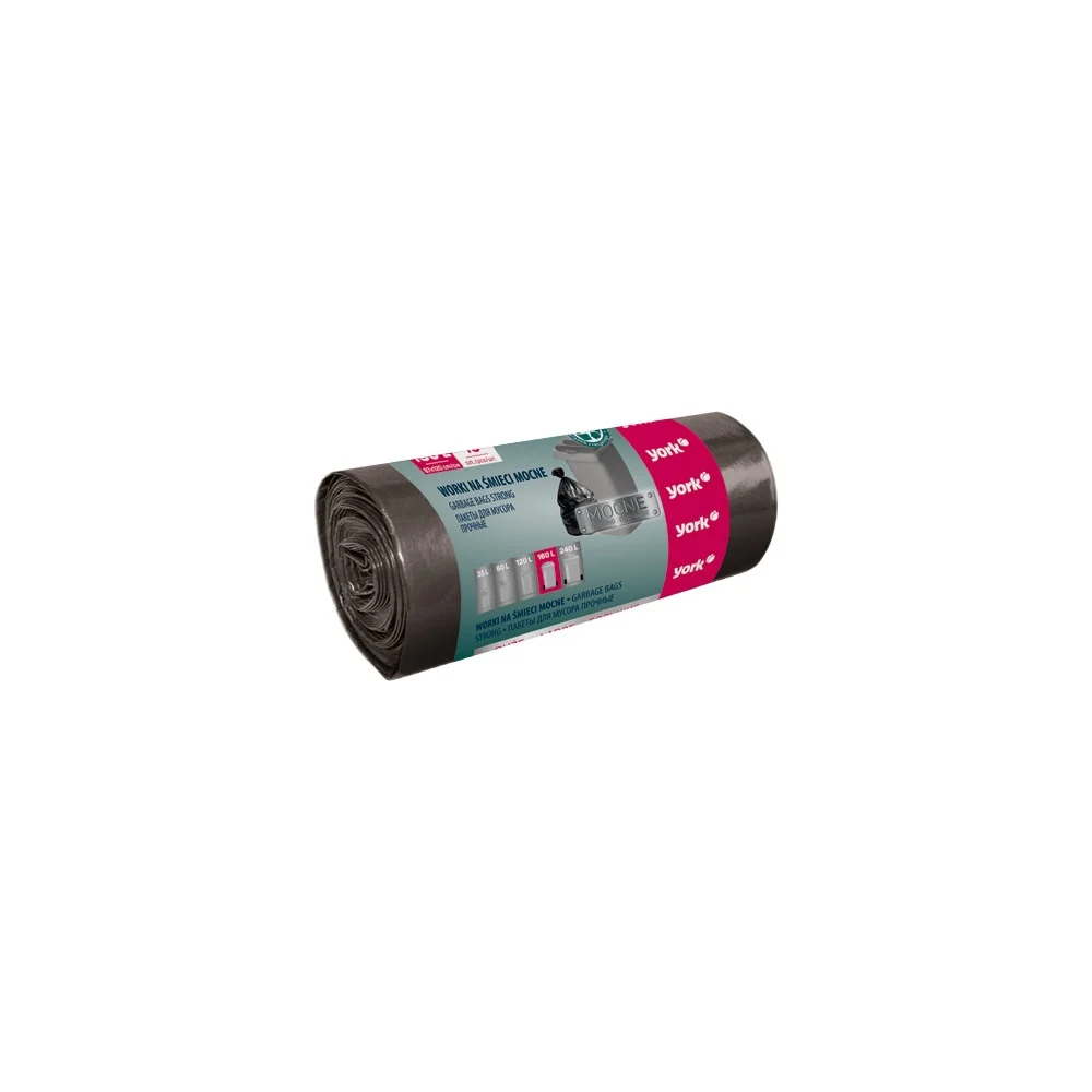 Szemeteszsák 160 liter 120 x 87 cm 35 mikron 10 db/tekercs York_090540 fekete