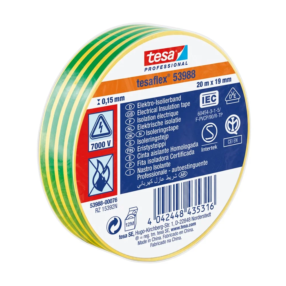 Szigetelőszalag 19mmX20m Tesa zöld/sárga