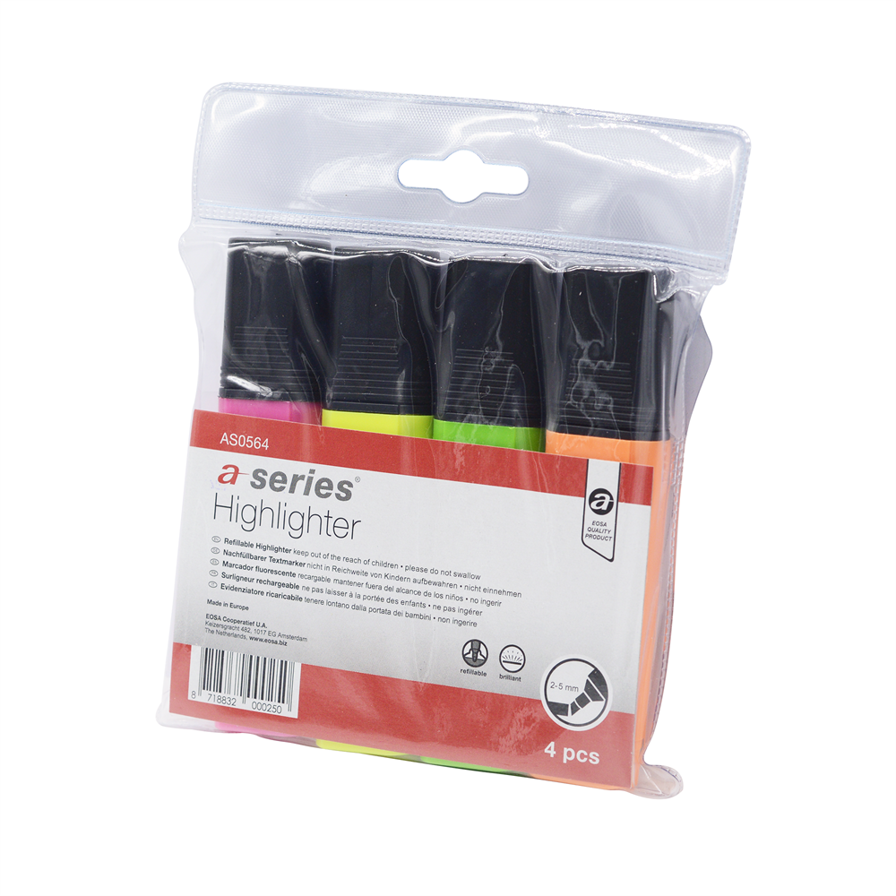 Szövegkiemelő készlet 1-5mm, vágott hegyű, lapos test, A-Series 4 klf. szín