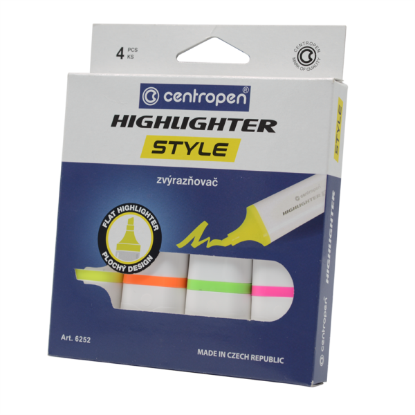 Szövegkiemelő készlet 1-4,6mm, vágott hegyű, Centropen 6252 neon, 4 klf. szín