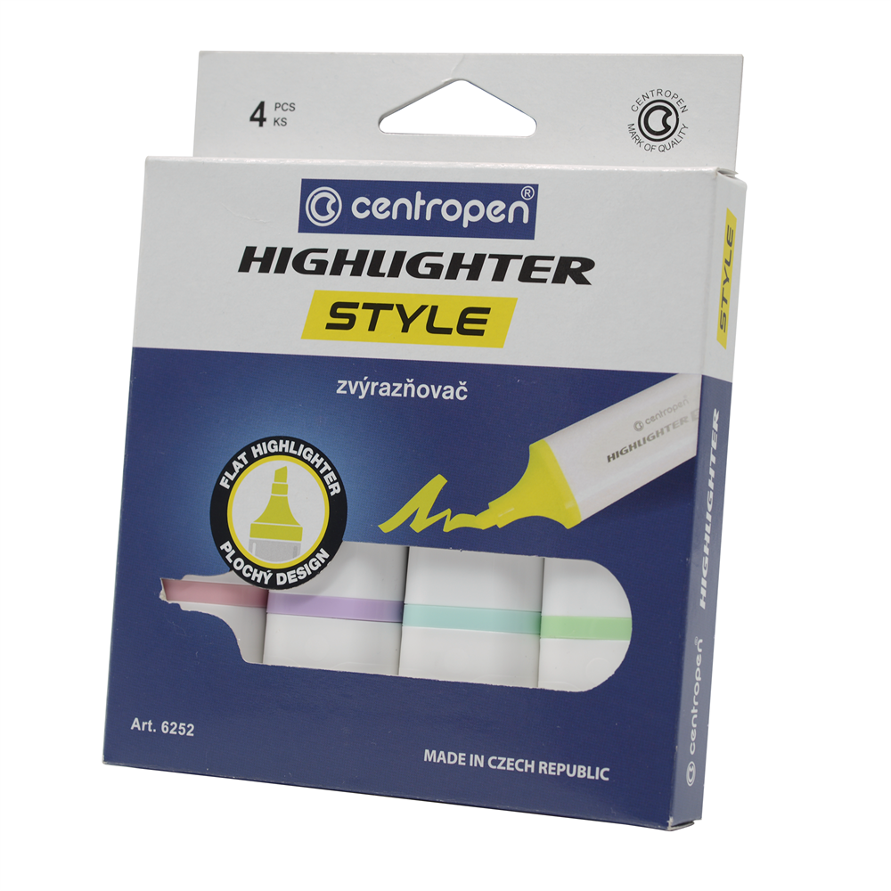 Szövegkiemelő  készlet 1-4,6mm, vágott hegyű, Centropen 6252 pasztell, 4 klf. szín