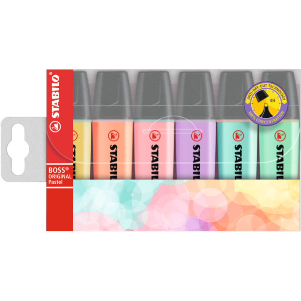 Szövegkiemelő készlet 2-5mm, vágott hegyű STABILO Boss original Pastel, 6 klf. szín