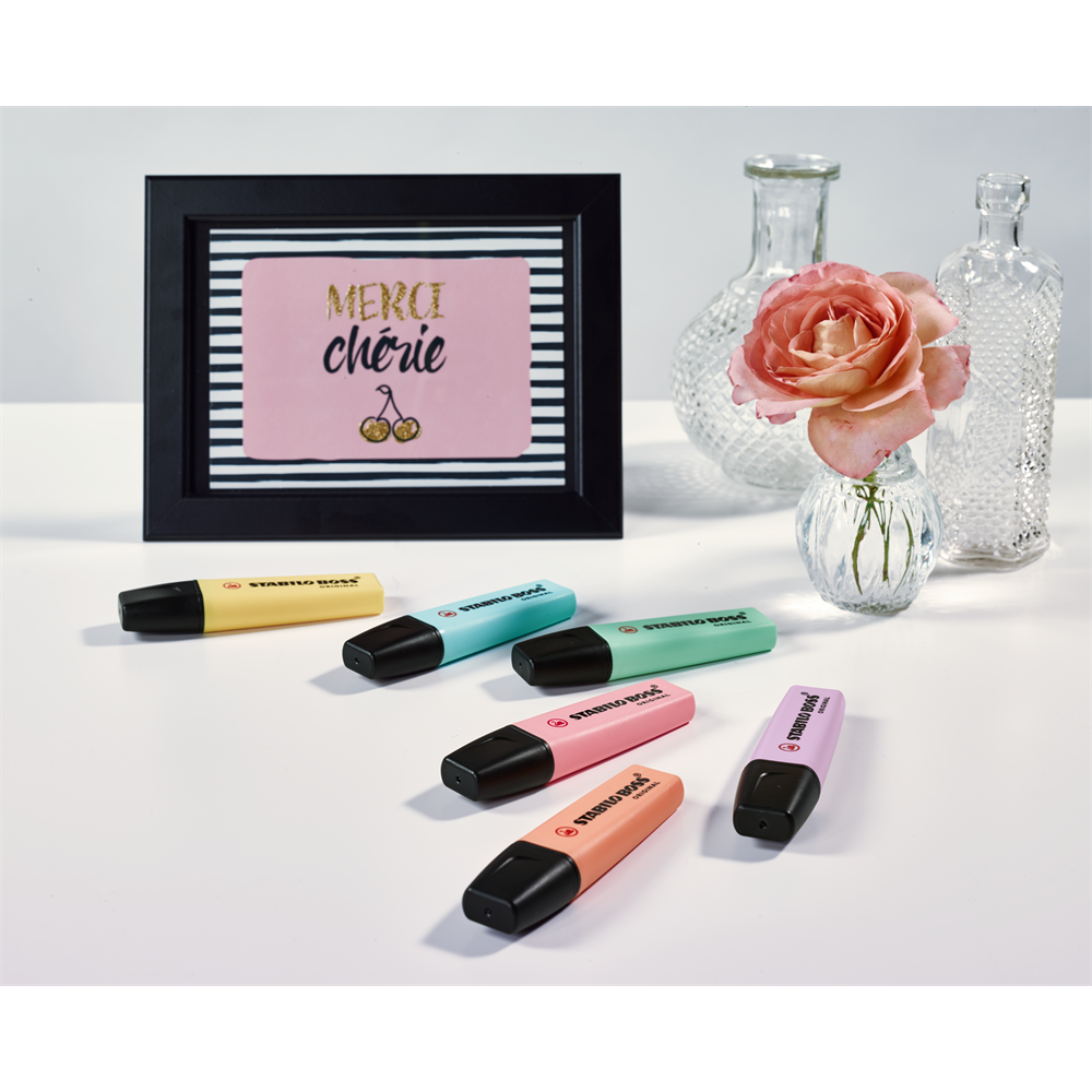 Szövegkiemelő készlet 2-5mm, vágott hegyű STABILO Boss original Pastel, 6 klf. szín - Image 2