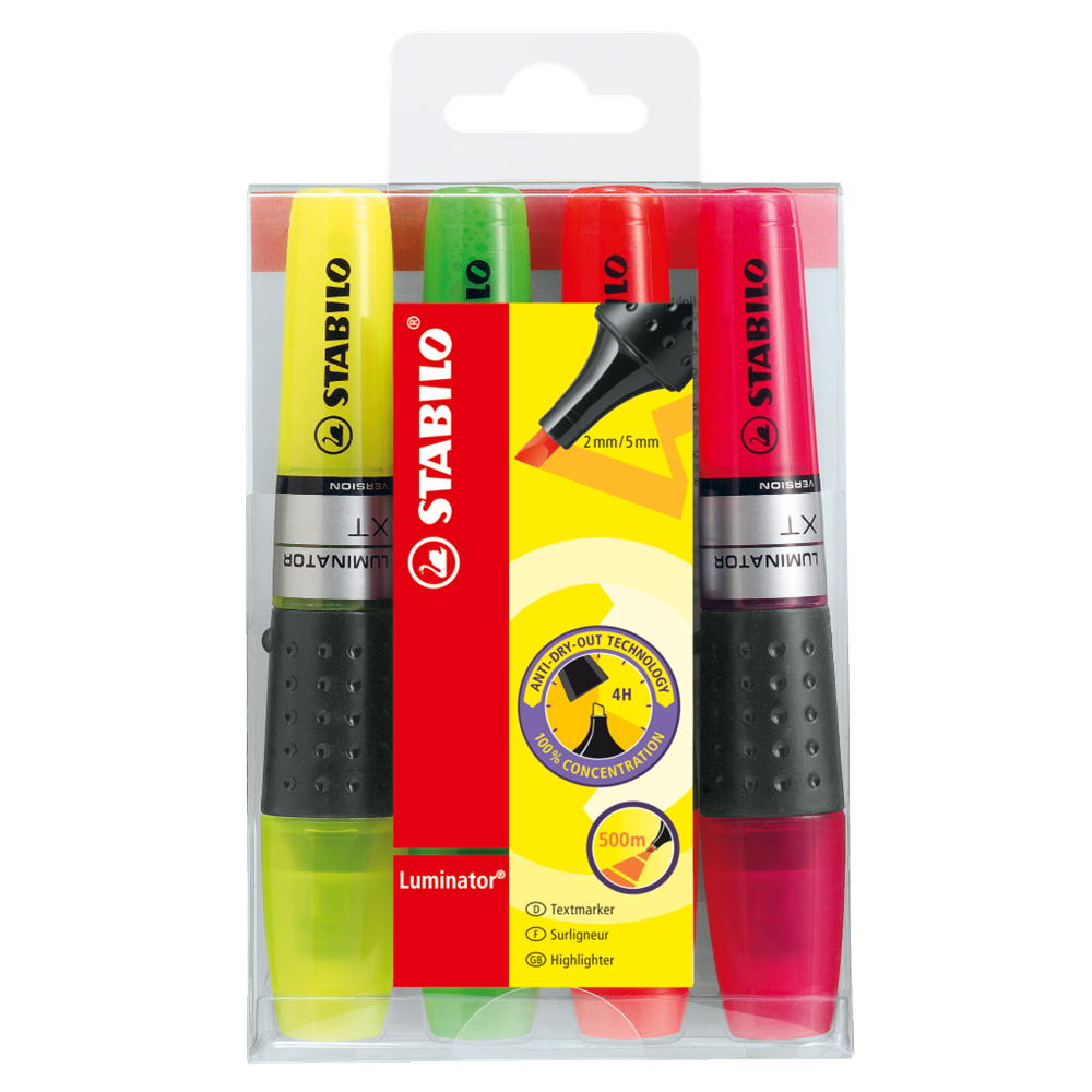 Szövegkiemelő készlet 2-5mm, vágott hegyű STABILO Luminator, 4 klf. szín