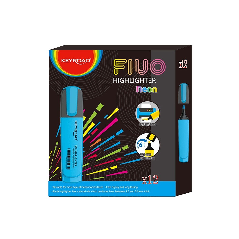 Szövegkiemelő vágott hegyű, lapos test Keyroad Fluo neon kék - Image 2