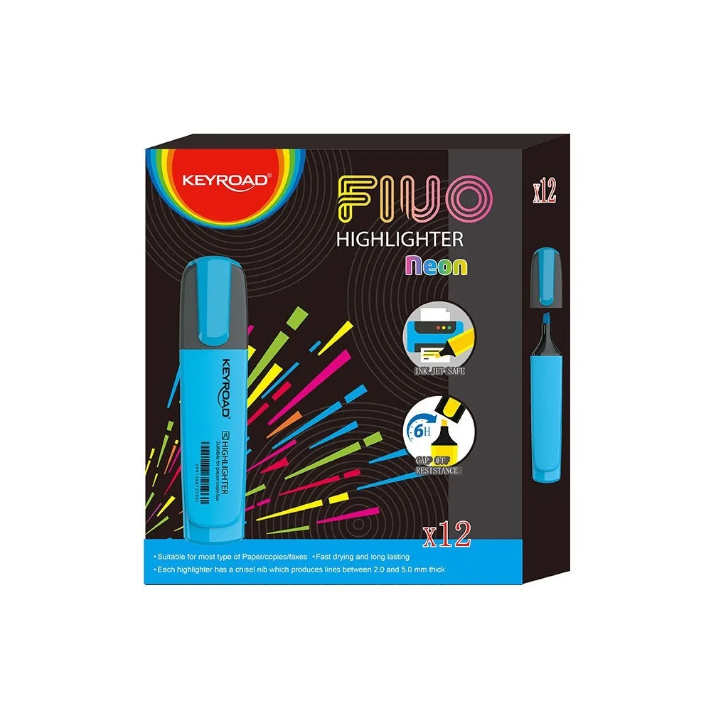 Szövegkiemelő vágott hegyű, lapos test Keyroad Fluo neon kék - Image 2