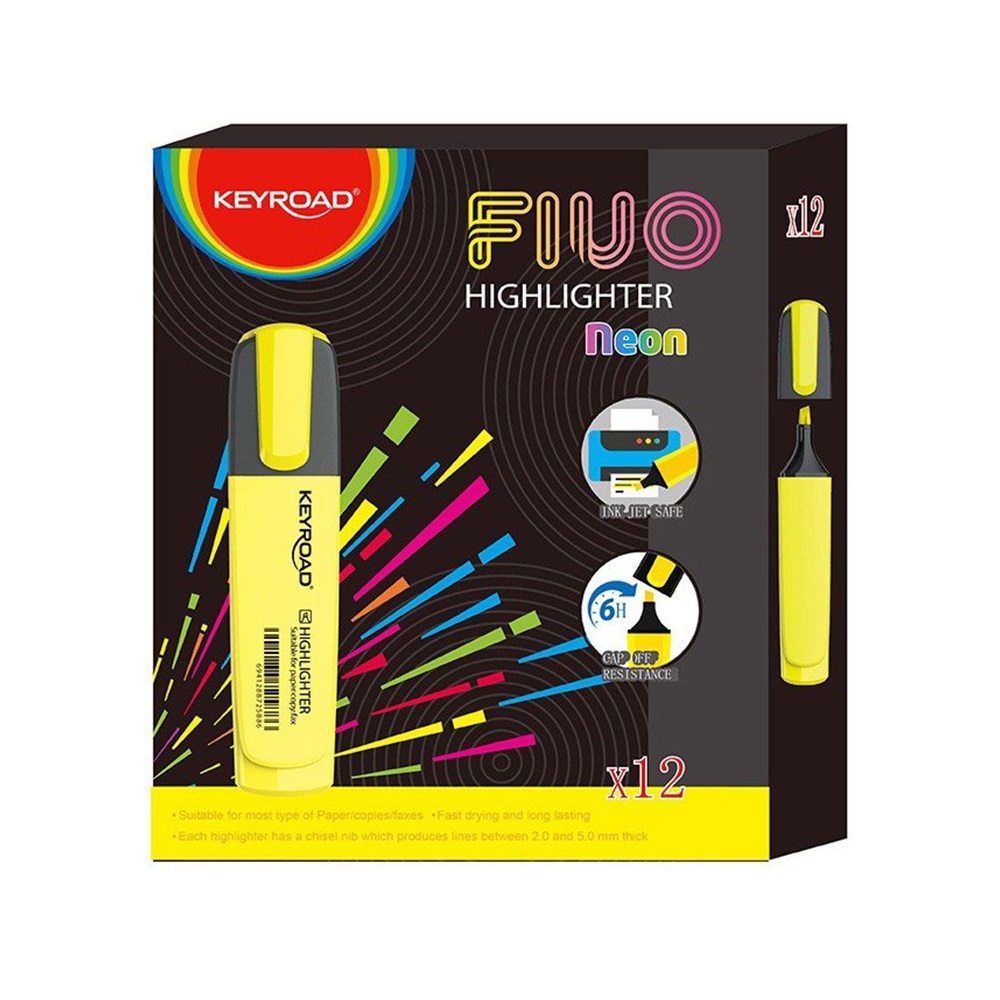 Szövegkiemelő vágott hegyű, lapos test Keyroad Fluo neon sárga - Image 2