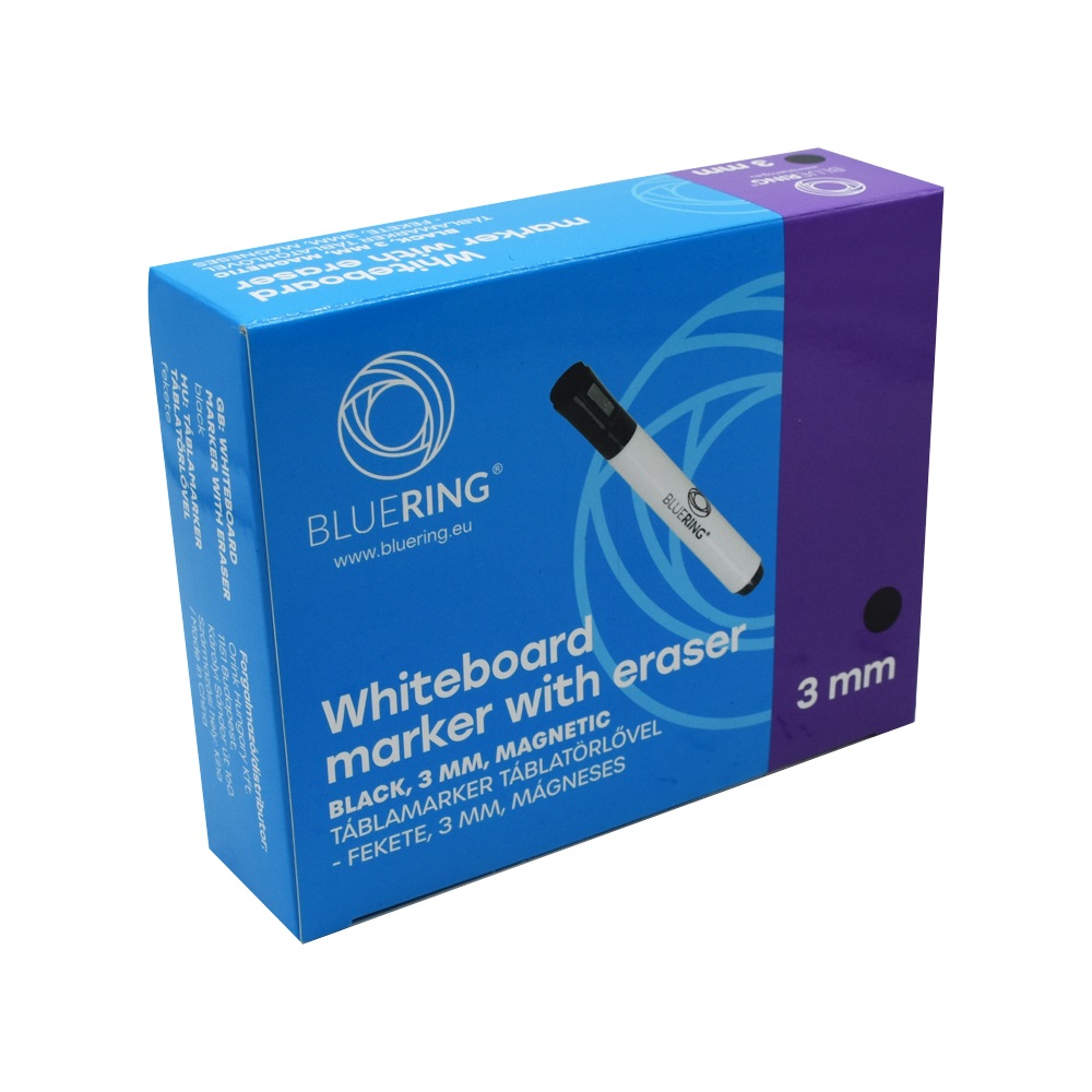 Táblamarker 3mm, mágneses, táblatörlővel multifunkciós Bluering® fekete - Image 2