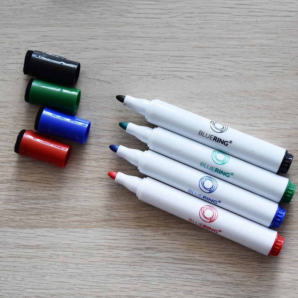 Táblamarker készlet, 3mm, mágneses, törlővel multifunkciós kerek Bluering®, 4 klf. szín - Image 4