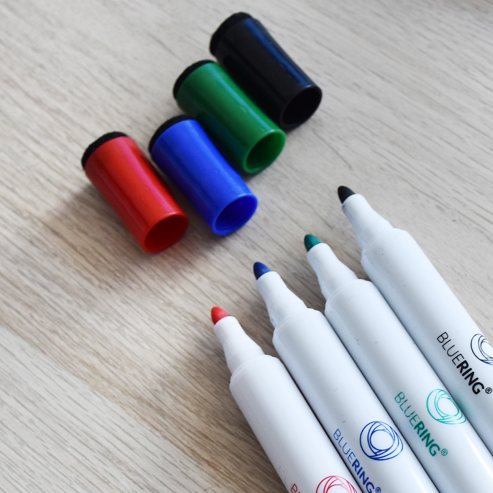 Táblamarker készlet, 3mm, mágneses, törlővel multifunkciós kerek Bluering®, 4 klf. szín - Image 5