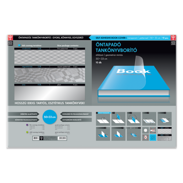 Tankönyvborító öntapadó, 50x33cm, 10 ív/csomag, Ars Una, geometrikus