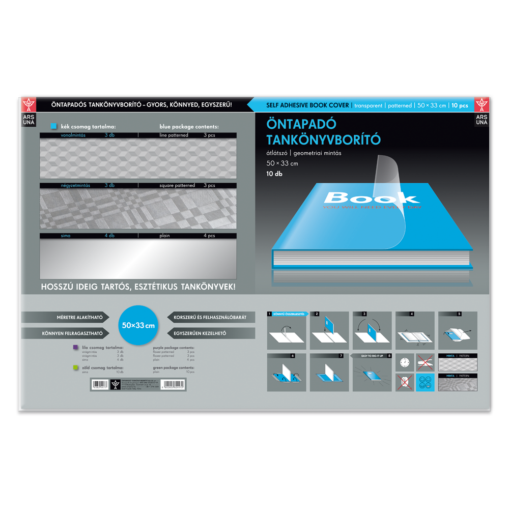 Tankönyvborító öntapadó, 50x33cm, 10 ív/csomag, Ars Una, geometrikus