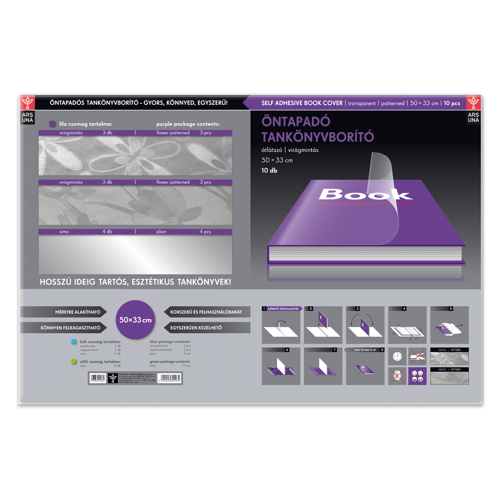 Tankönyvborító öntapadó, 50x33cm, 10 ív/csomag, Ars Una, virágmintás