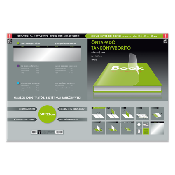 Tankönyvborító öntapadó, 50x33cm, 10 ív/csomag, Ars Una, víztiszta