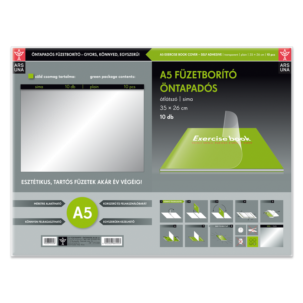 Tankönyvborító öntapadó, A5 35x26cm, 10 ív/csomag, Ars Una, víztiszta