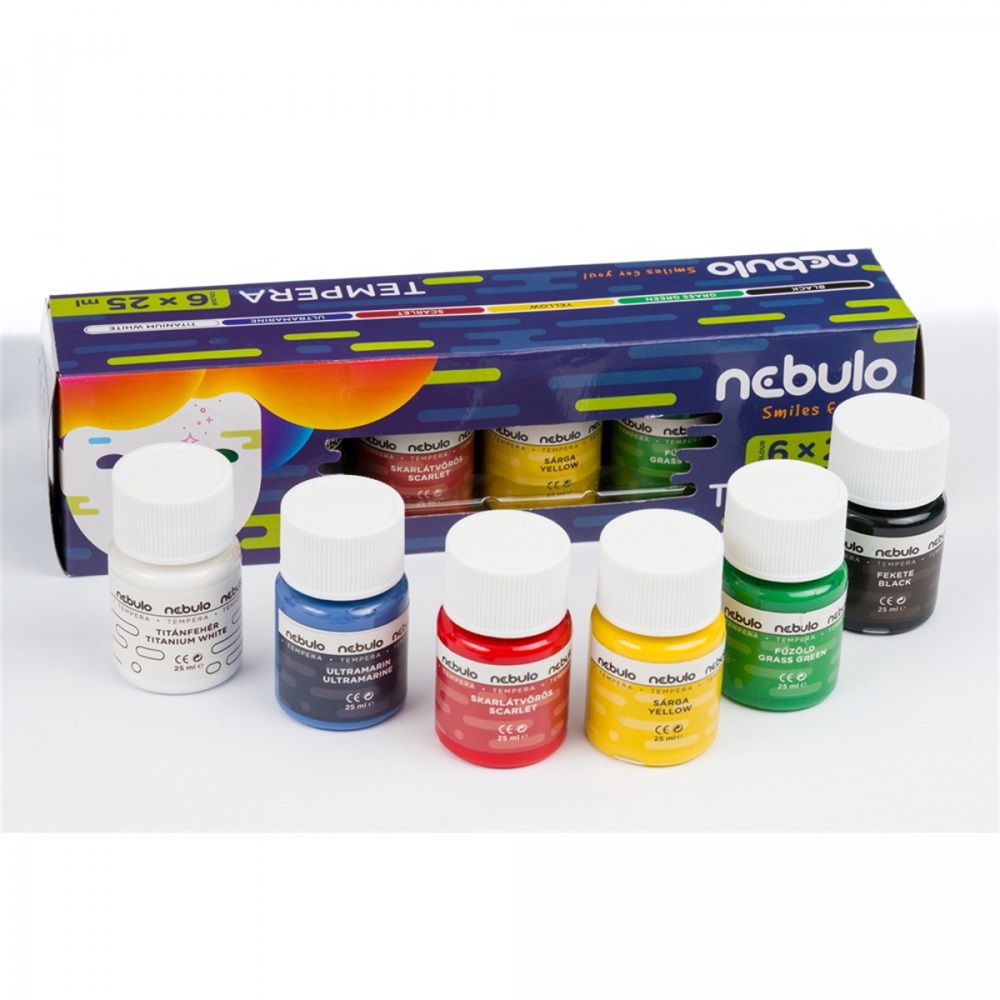 Tempera készlet, 25 ml, tégelyes, Nebulo 6 klf. szín - Image 2