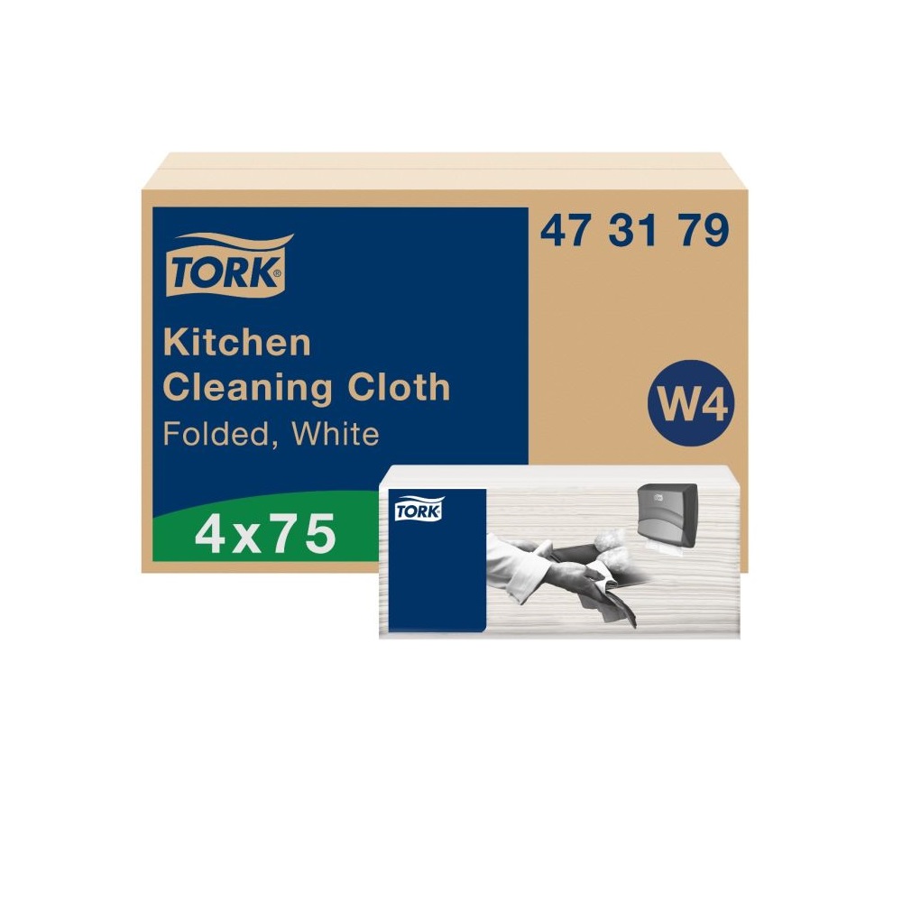 Tisztítótkendő konyhai 1 rétegű hajtogatott 75 lap/csomag 4 csomag/karton W4 rendszer TORK_473179