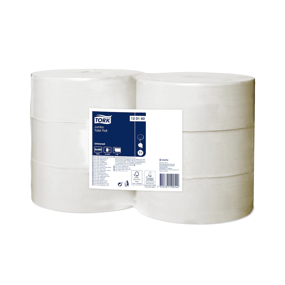 Toalettpapír 1 rétegű közületi átmérő: 26 cm 2400 lap/480 m/tekercs 6 tek/karton Jumbo T1 Universal Tork_120160 natúr - Image 2